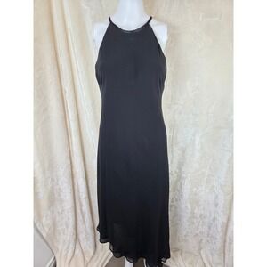 Vintage Y2K Jones Wear Dress Black Halter Neck Asymmetrical Hem Midi Cocktail